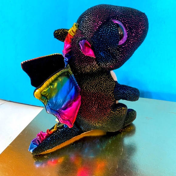 TY BEANIE BOOS NWT 2018 COLLECTIBLE ANORA SPARKLY RAINBOW BLACK WINGED DRAGON 6” - Picture 7 of 14
